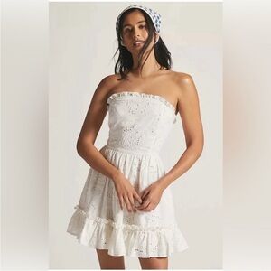Anthropologie White Eyelet Strapless Mini Dress